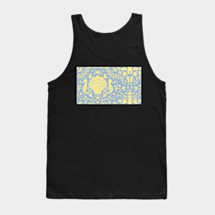 blue summer beach damask pattern with yellow seashells Tank Top